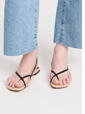 NEOUS Shamali Raffia Footbed Sandals Black Leather Size EU 36 US 6 EUC